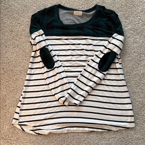 Striped Long Sleeve Top with Elbow Patches